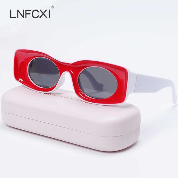 

lnfcxi square sunglasses women men summer luxury brand designer red blue yellow clear fashion frame sun glasses uv400 1219, White;black