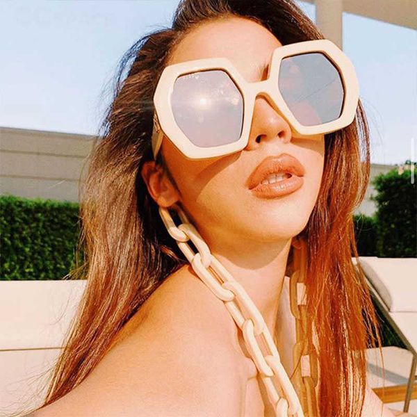 

lnfcxi new retro with chain octagonal sunglasses women fashion female male glasses uv400 1219, White;black