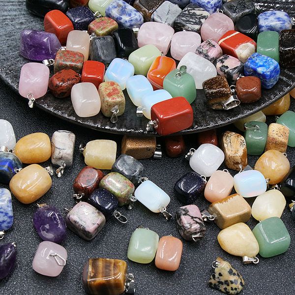

natural crystal stone irregular shape pendant charms lapis amethyst rock crystal quartz for diy necklace earrings jewelry accessories, Bronze;silver