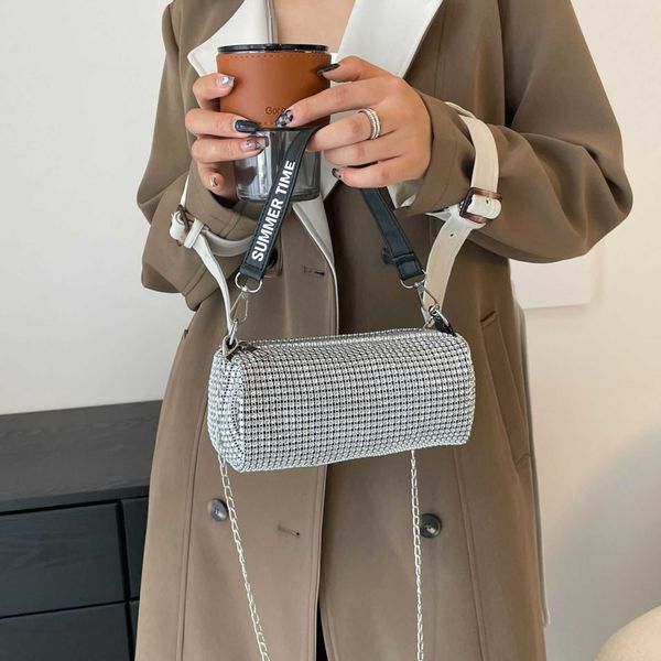 

2023 new drill bag 80% discount wholesale and retail fashion women's shiny shoulder elegant handbag glitter chain straddle