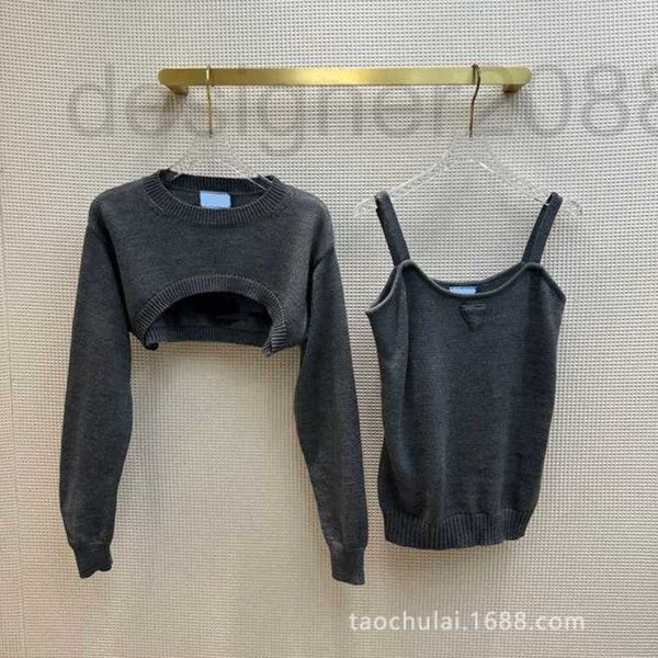 

women's sweaters designer high-end women's minority design knitted suspender vest two-piece suit 29wx, White;black
