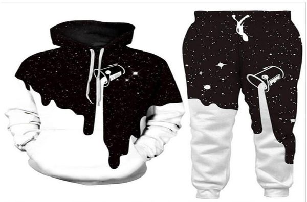 

new menwomens space galaxy milk dripping funny 3d print fashion tracksuits hip hop pants hoodies t0121127220, Gray