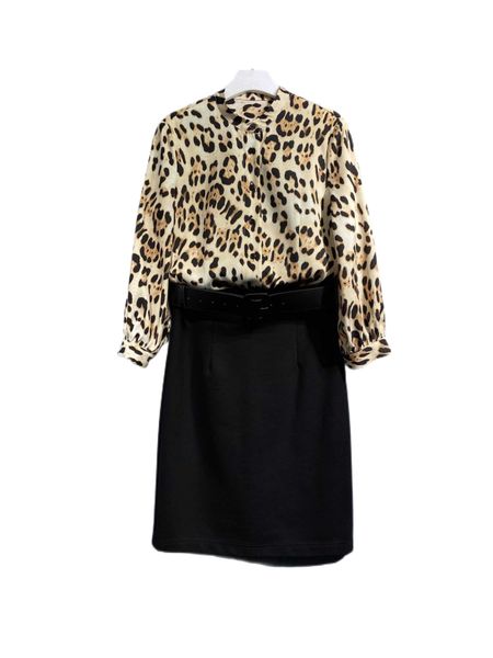 

spring 2023 new leopard print long sleeve shirt with skirt set, White