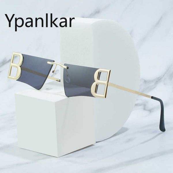 

2022 luxury fashion small frame b letters sunglasses women brand sun glasses rimless square metal men hollow out eyewear shades 1219, White;black