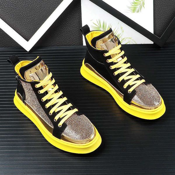 

dress shoes gold high flowing water diamond bright leather men's hairdresser personalized fashion shoes, Black