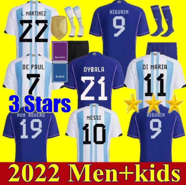 

3 stars 2022 2023 argentina soccer jerseys 22 23 allister dybala di maria martinez de paul maradona kids kit men football shirt socks unifor, Black;yellow