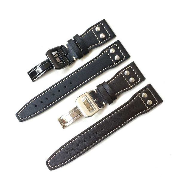 

watch bands brands 22mm dark brown black men genuine leather watchband replace for iwc big pilot rivet deployant clasp watch strap bracelet, Black;brown