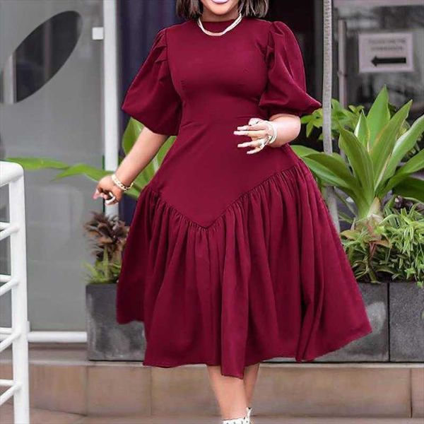 

d womens pleated plus size casual dresses fashion puff sleeve dress, Black;gray
