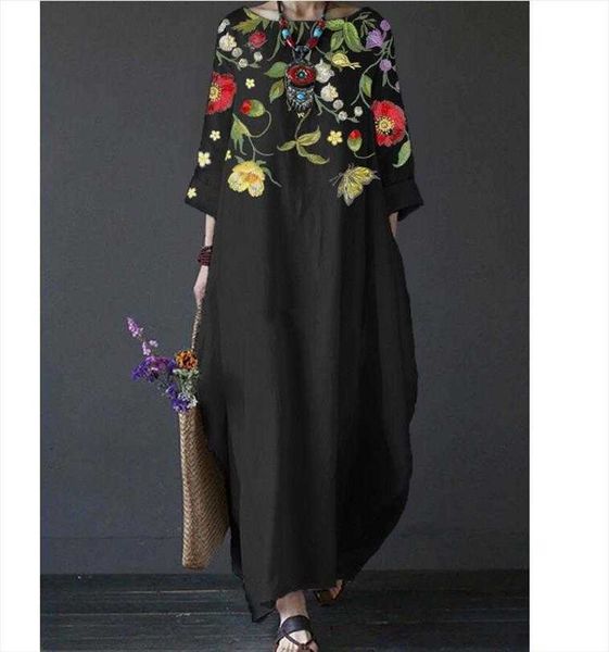 

spring and dresses summer artistic loose printed large size dress, Black;gray