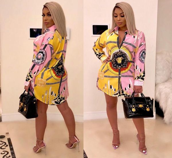 

summer new fashion printed blouse dresses women long sleeve casual turn down collar ladies blouses long shirt dresses3898566, Black;gray