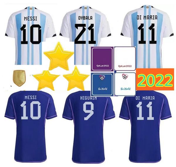 

3 star argentina soccer jersey 2022 dybala messis aguero maradona di maria 22 23 home away 3xl 4xl men football shirt, Black;yellow