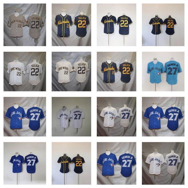 

baseball uniform 22 christian yelich 27 vladimir guerrero jr 336n, Blue;black
