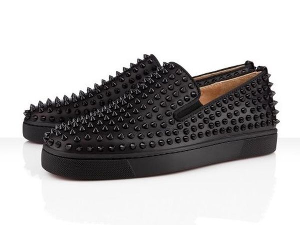 

christians red bottomed designs fashion spike loafer dress shoes sneaker luxury party wedding genuine leather spikes lace up drp, Black
