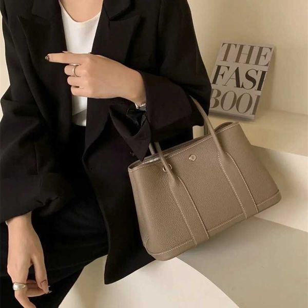 

herme handbags garden party 2022 new large capacity garden layer cowhide pattern women's bag casual one shoulder tote handbag