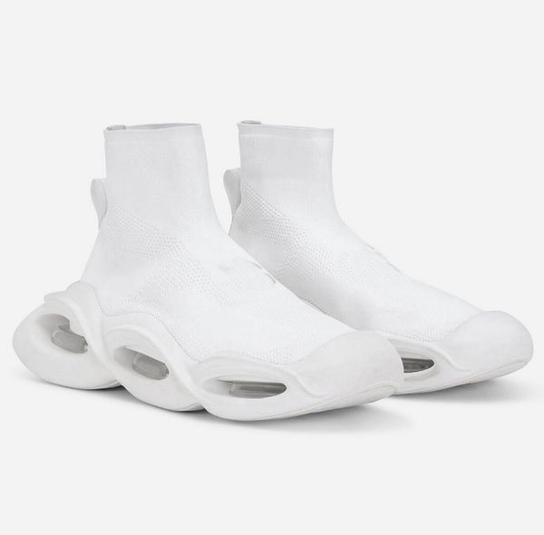 

luxury mid-stretch wave men sneakers shoes mesh breath black white knit sock chunky rubber sole runner sports eu38-46 original box