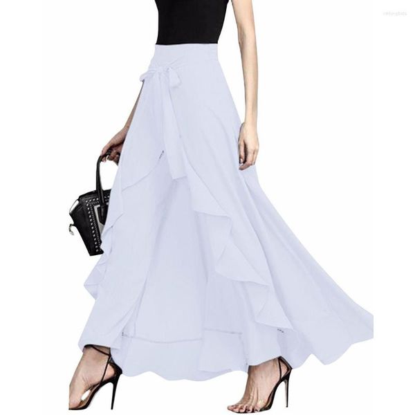 

skirts 2022 style women high waist maxi with irregular hem a-line lace up ruffled long for autumn spring, Black