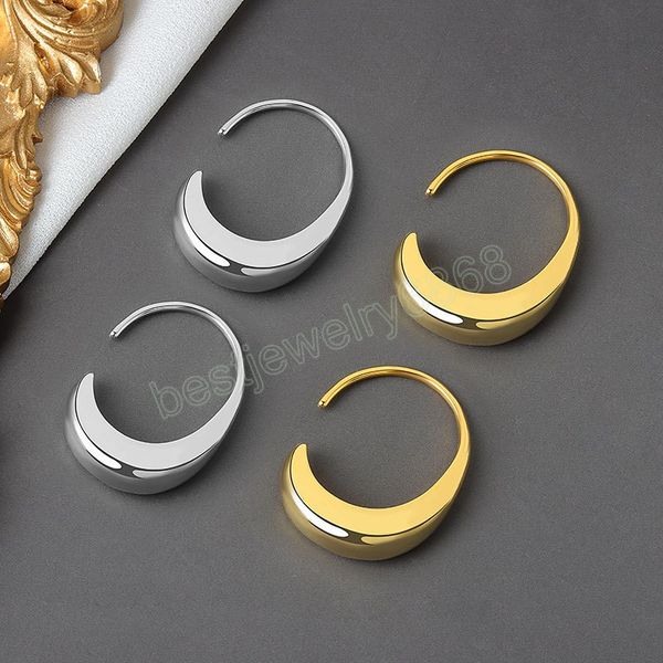 

gold plated chic huggie earrings women ear hook chunky earrings hoops brass geometric earring female minimalist jewelry, Golden;silver