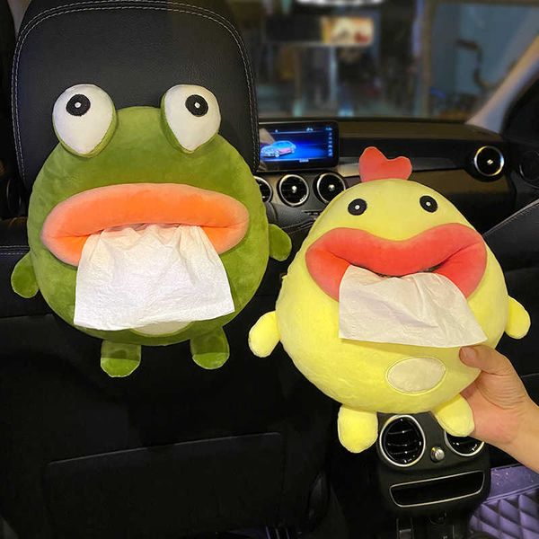 

car tissue box funny animals plush sausage mouth frog napkin paper holder styling case interior decoration t221219