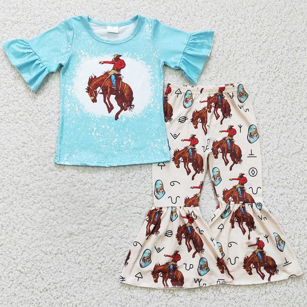 

western style girls boutique clothing set toddler baby girl clothes short sleeve bell bottoms outfits wholesale children outfit new, White