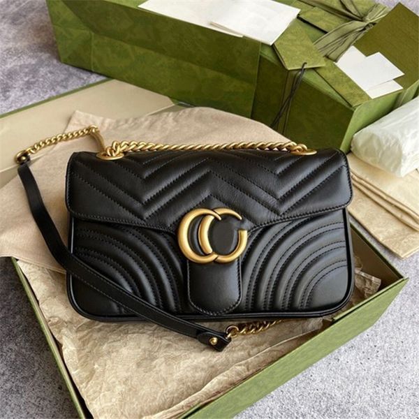

designer bag marmont shoulder bags fashion handbags black chains heart messenger genuine leather bag classic crossbody purse with serial num