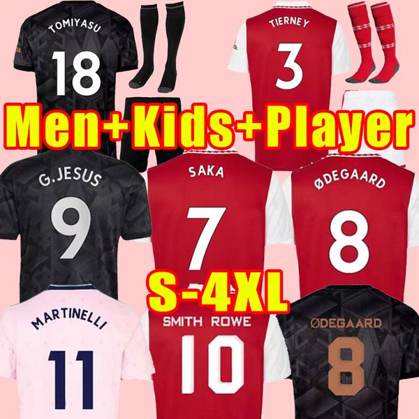 

full set 22 23 soccer jerseys smith rowe pepe saka odegaard thomas martinelli tierney 2022 2023 football shirt men kids henry child fans pla, Black;yellow