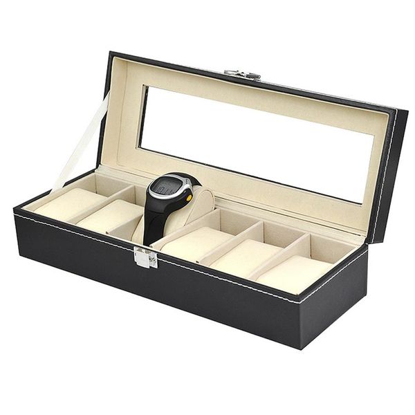 

faux leather 6 grid watch cases display box case black storage organizer276b, Black;blue
