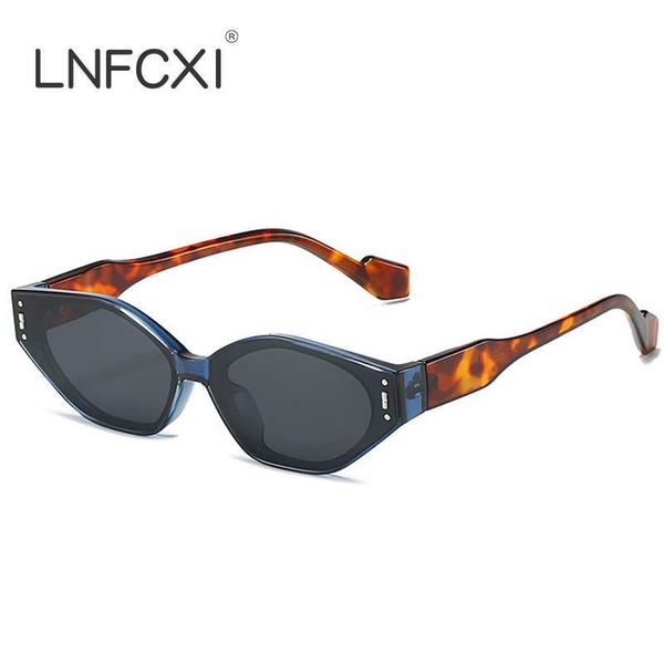 

lnfcxi retro small cat eye polygon sunglasses women uv400 fashion double color eyewear men rivets sun glasses shades 1219, White;black
