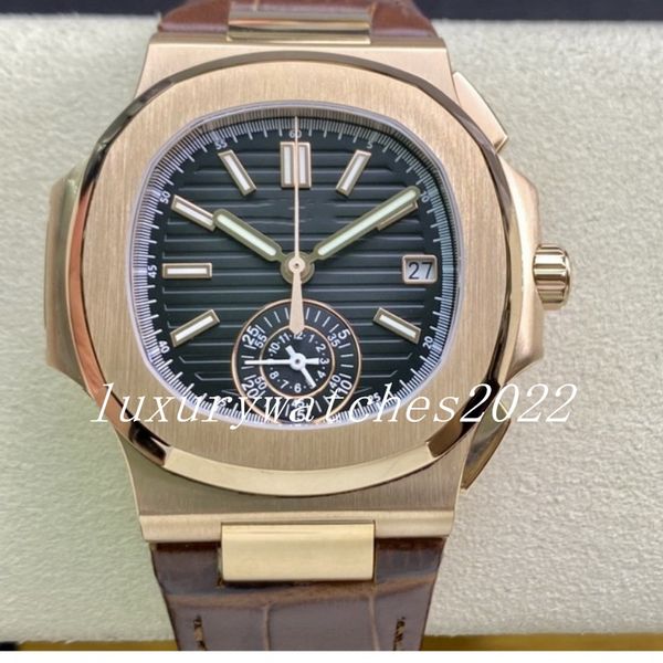 

2 colors mens watch rose gold 40.5mm chronograph ref.5980 automatic ch28520 movement date watches eta brown genuine lether sport 3k factory, Slivery;brown