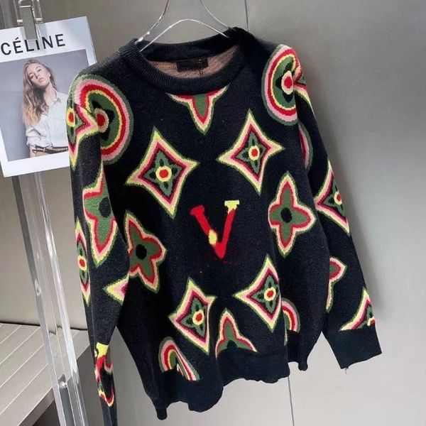 

designer luxurious quality black long sleeve knits fashion round neck pullover logo color printed men's and women's sweaters, White