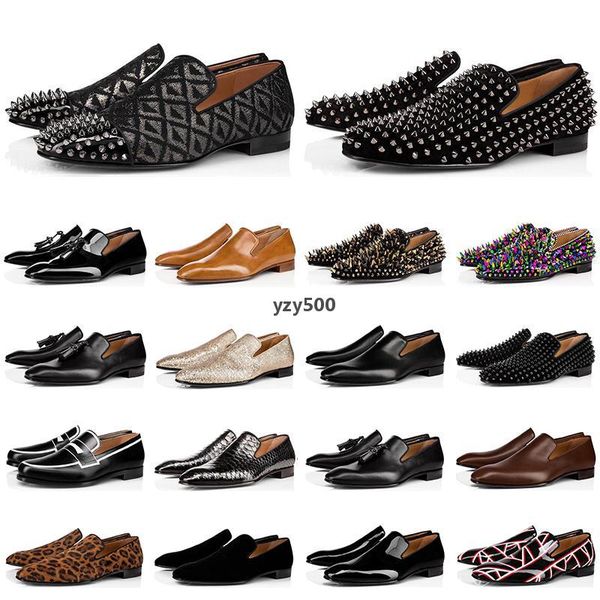 

red-bottoms christians mens loafers shoes triple black brown leopard suede patent leather rivets loafer dress wedding business shoe si zwg