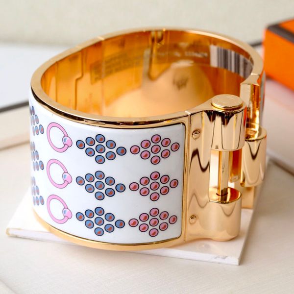 

enamel clic bangle for women charm bracelets 36mm big size snap-fastener white enamel, Golden;silver