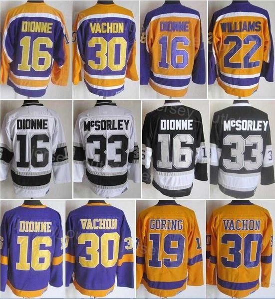 

men retro hockey 16 marcel dionne jersey vintage classic 30 rogatien vachon 33 marty mcsorley 19 butch goring 22 tiger williams stitched&#03, Black;red