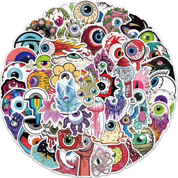 

52pcs eyeball stickers skate accessories waterproof vinyl sticker for skateboard lapluggage bicycle motorcycle phone car decals party decor