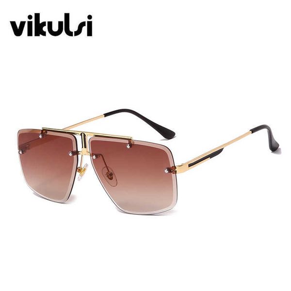 

brand rivet rimless sunglasses women men 2021 new vintage oversized square sun glasses for female male oculos de sol 1219, White;black