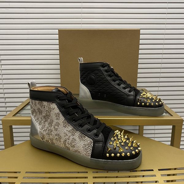 

mens stylish studded shoes handcrafted real leather designer rock style pair red soles shoes luxury fashion womens diamond-encrusted casual, Red;white