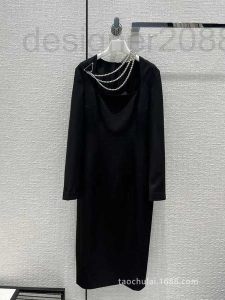 

casual dresses designer high end women's french hepburn wisdom chain decorative long dress gsev, Black;gray