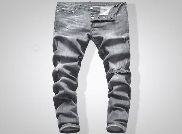 

grey men slim fit denim jeans solid color hip hop streetwear biker5577907, Blue