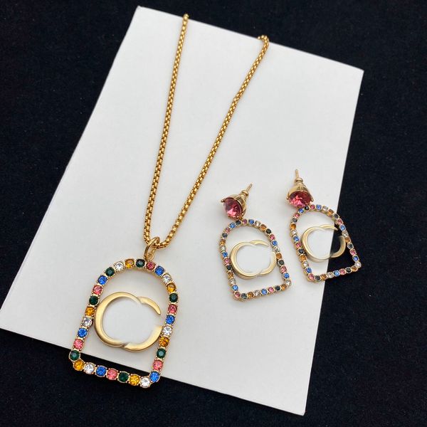 

fashion womens pendant letter necklaces for women luxurys designers coloured diamond necklaces with earrings link chain jewelry accessories, Silver