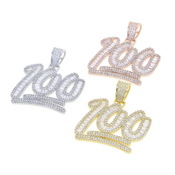 

new hip hop pendant iced out bling full paved cubic zirconia cz 100 letter pendant necklaces for men women cuban link chain jewelry, Silver
