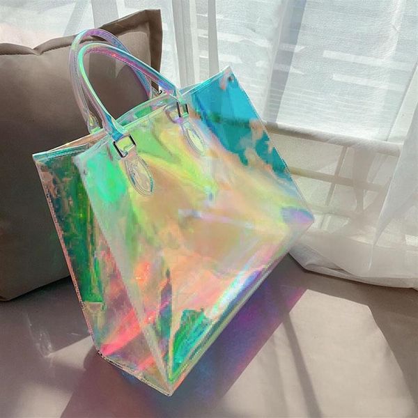 

newset rainbow alma bb shell bags printing handbags clear clutch laser flash pvc clutches handbag transparent duffle shouder cross183q