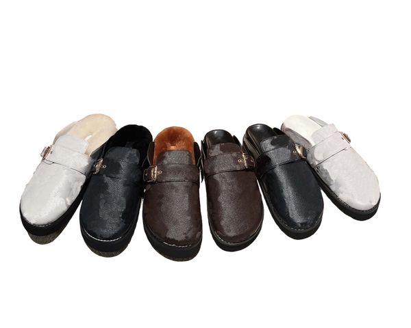 

designer women fur slippers man suede sliders black brown white portable sandals genuine leather soft sole couple boots beach flip flops sho