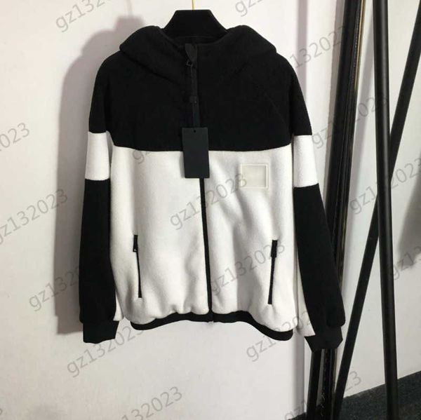 

womens jackets color matching zipper open long sleeve lamb wool jackets offset letter printing high collar warm coats designer brand joker w, Black;brown