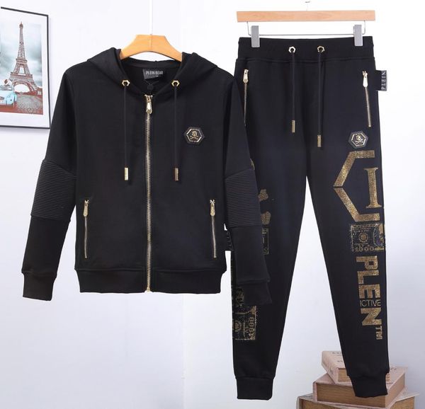 

plein bear mens hoodie jacket trousers crystal skull tracksuit men hoodies casual tracksuits jogger jackets pants sets sporting su8861471, Gray