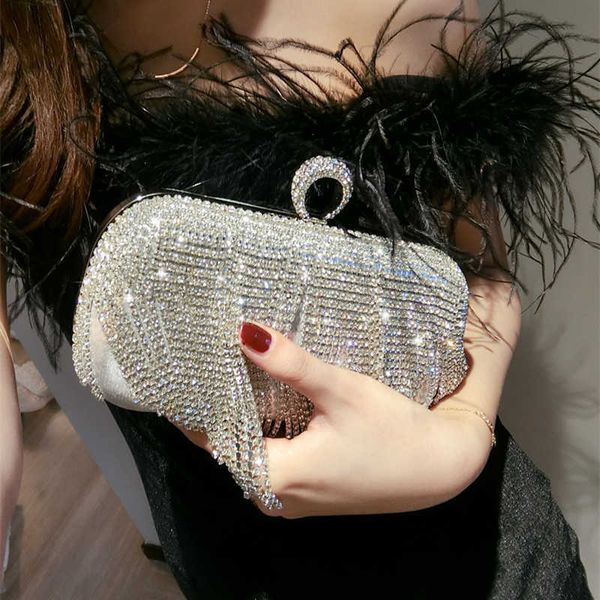 

clutch bags purse diamond inlaid dinner mini tassel celebrity handbag banquet dress 221219