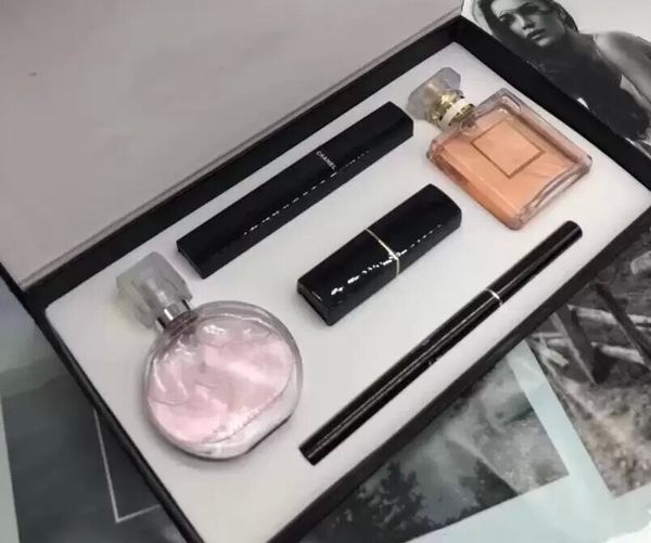 

sale set est 15ml perfume lipsticks eyeliner mascara 5 in 1 with box lips cosmetics kit for women gift drop fast delivery