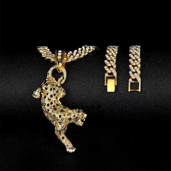 

europe and the united states selling hip-hop three-dimensional money leopard full of diamonds men's pendant cuba chain original design, Silver