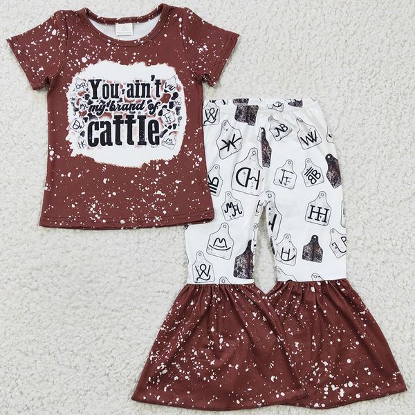 

wholesale kids designer clothes girls set boutique baby girl clothes short sleeve bell bottom outfits fashion children outfit rts, White