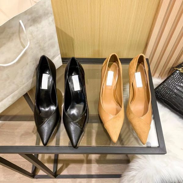 

leather sandals new fashion women's designer shoes luxury high heels black khaki pointed toe slip-on 8cm stiletto heel cross size 36-41