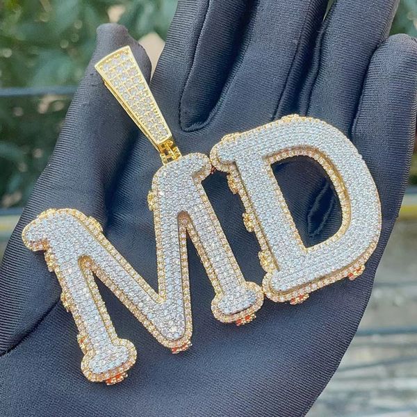 

gold plated full bling cz a-z custom name letter pendant necklacewith 3mm 24inch rope chain for men women jewelry gift, Silver