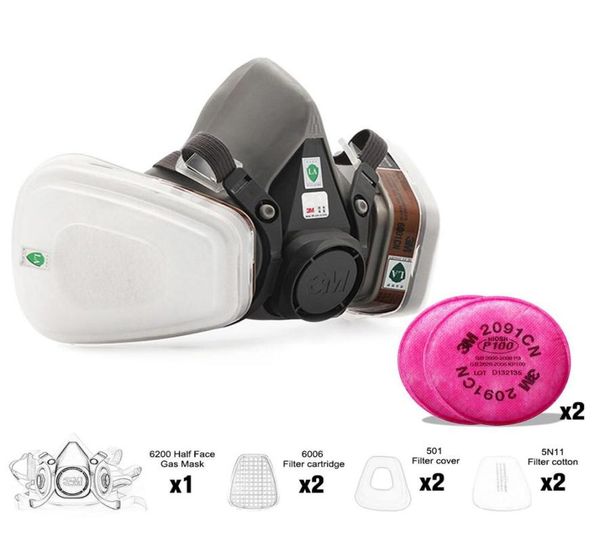 

19in1 6200 half facepiece gas mask respirator with 6001 2091 5n11 filter fit painting spraying dust proof in stock7375958, Silver